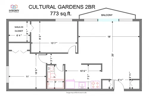 Floor plan 2 Bedroom 1 Bath Apartment