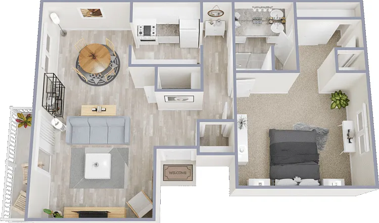1 Bed 1 Bath Floorplan Diagram