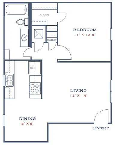 Floor plan A1 1 Bedroom, 1 Bath