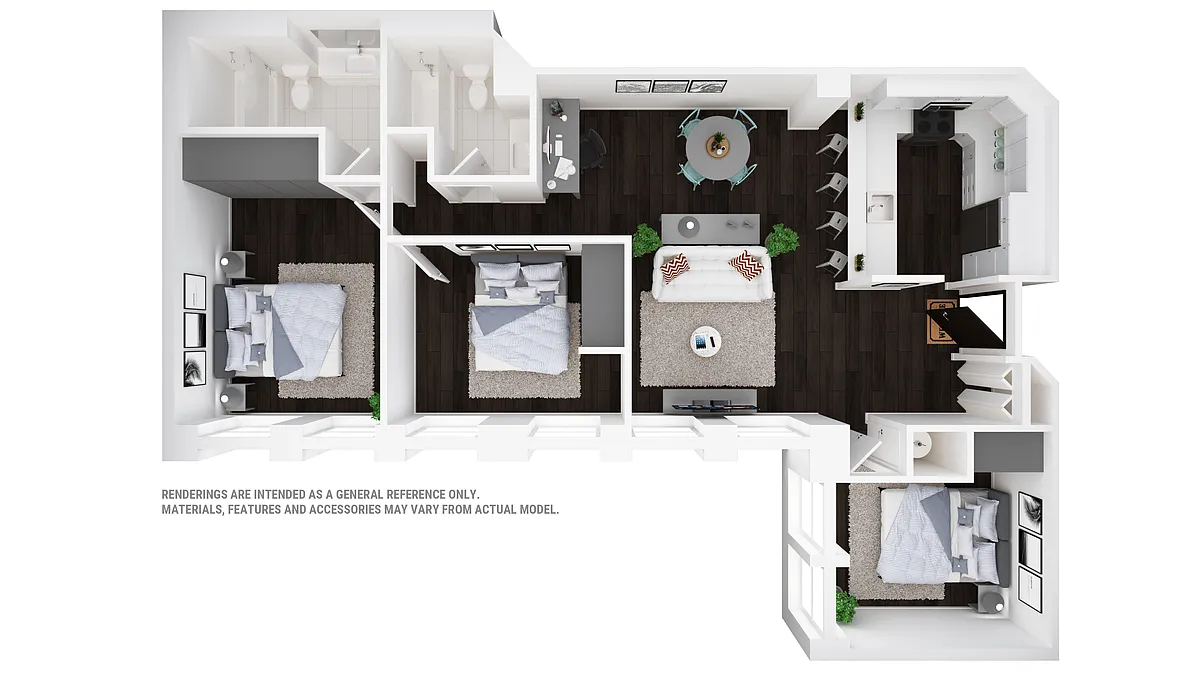 Floor plan 3 BD 2 BA - K