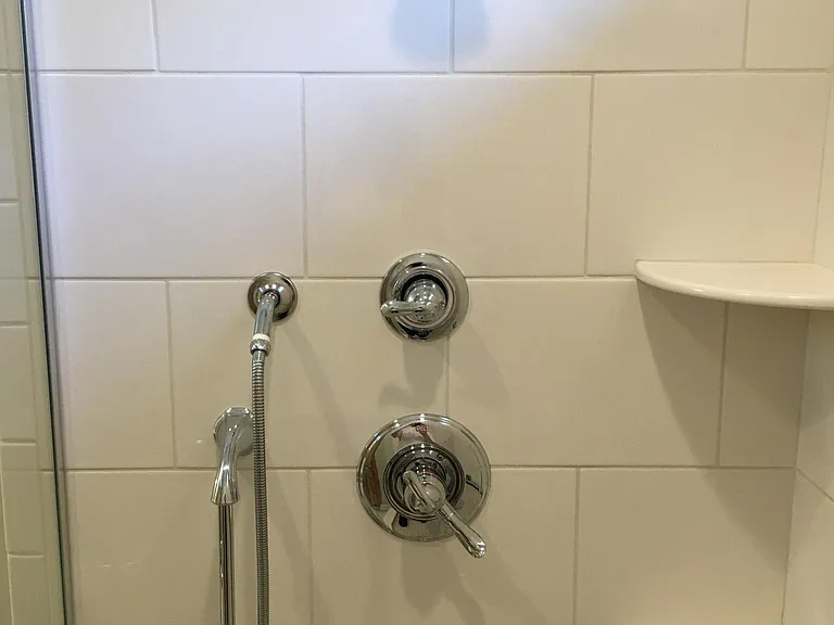 Bathroom shower with senior grab bar
