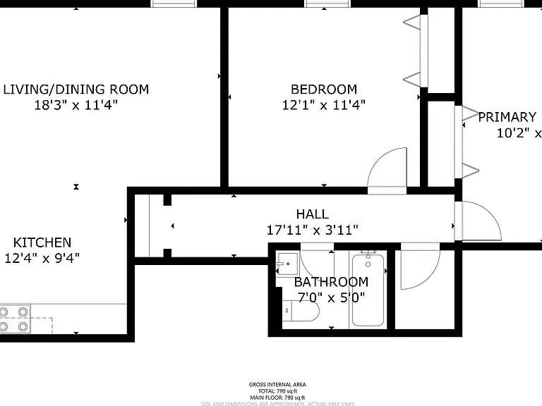 Floorplan of the Basement apartment.
There is unfinished space with the Washer and Dryer.