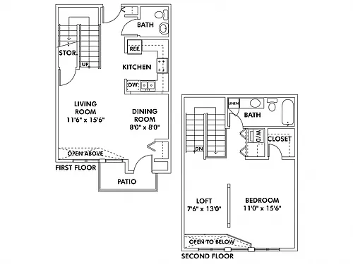 Floor plan A1 - 1 Bedroom - Loft Townhome