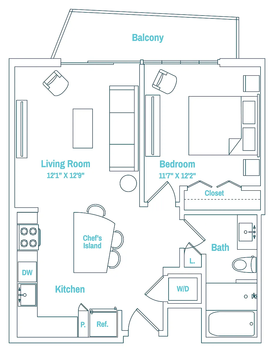 Floor plan 1 Bedroom, 1 Bathroom