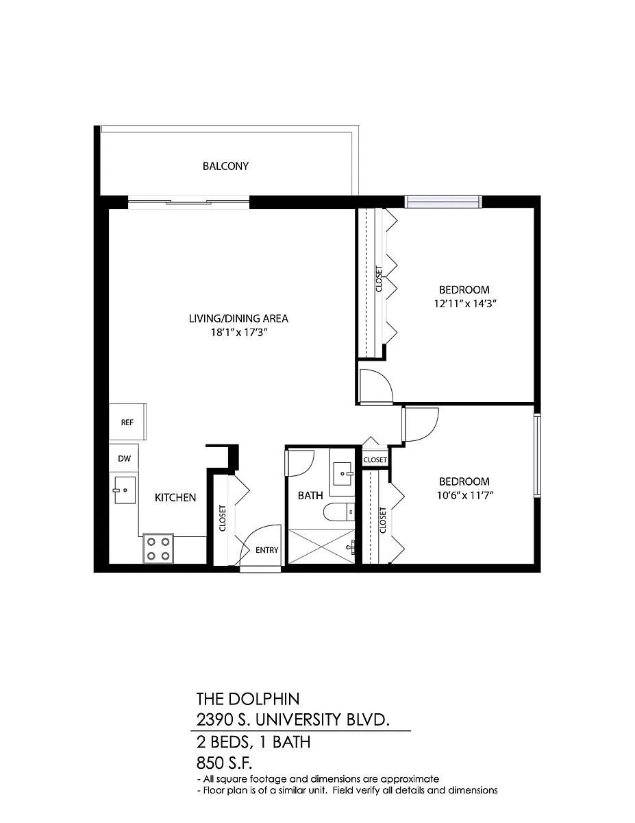Floor plan 2 Bed 1 Bath