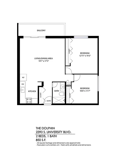 Floor plan 2 Bed 1 Bath