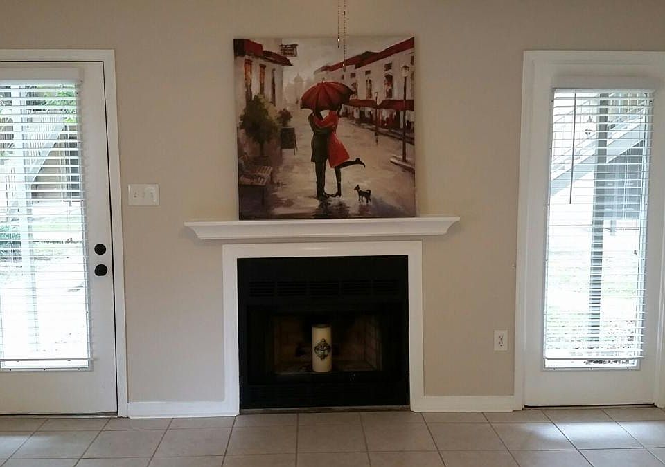 living room with fireplace.
