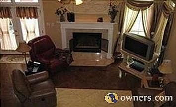 Family room scored concrete floors;