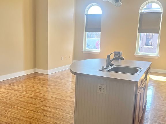 Large kitchen island with living space.