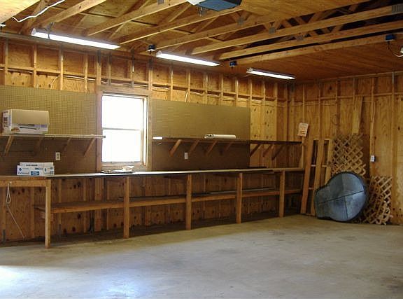 large garage with workshop