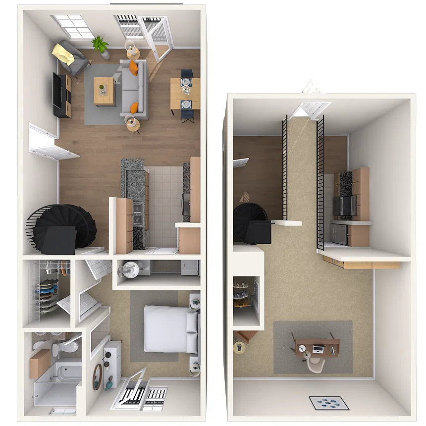 Floor plan Dual Level 1x1 1096 SF
