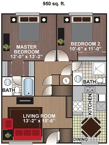 Floor plan 2 bedroom 2 bathroom