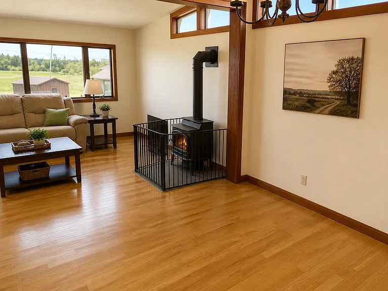 Dining Room looking to the Living Room and Bridge View
