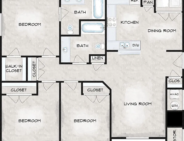 Three Bedroom Floorplan Diagram