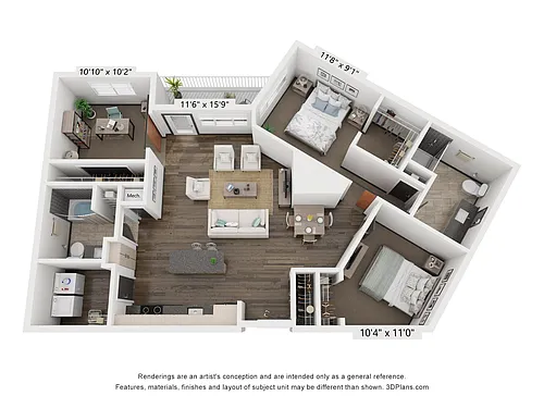 Floor plan 2 Bedroom + Den