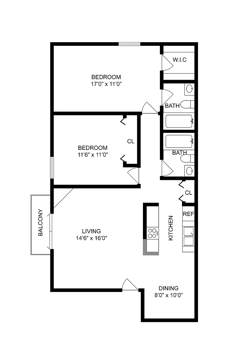 Floor plan 2 BR x 2 BA - A