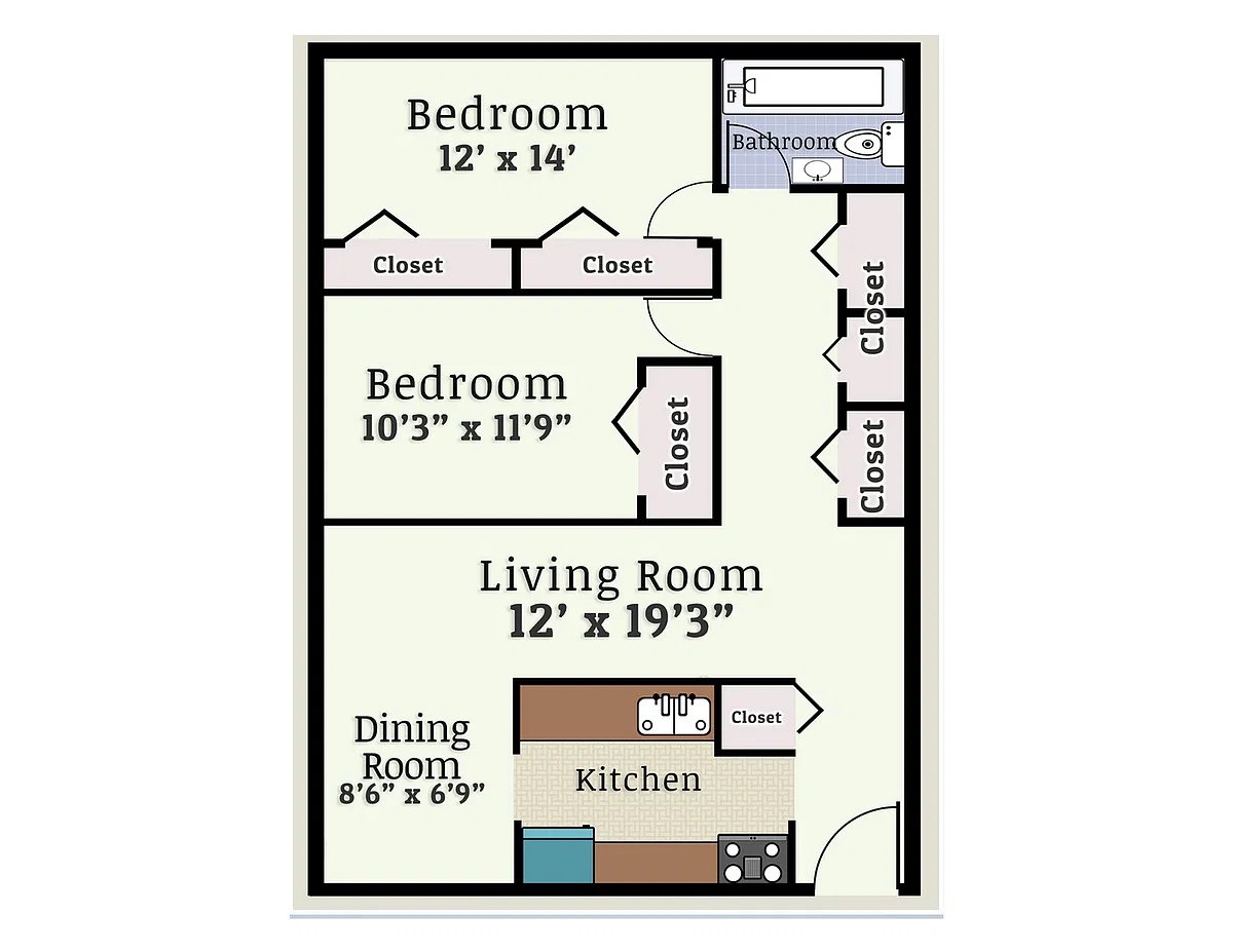 Floor plan 2 Bedroom 1 Bath