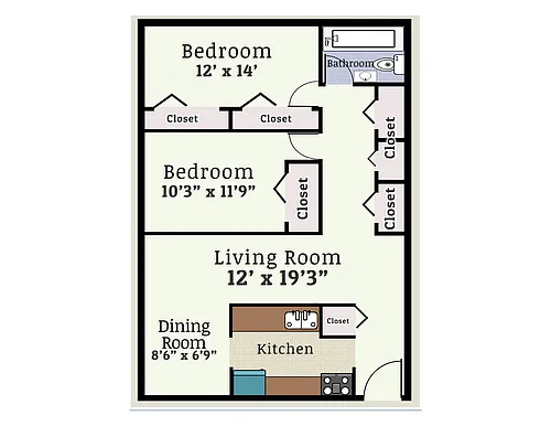 Floor plan 2 Bedroom 1 Bath