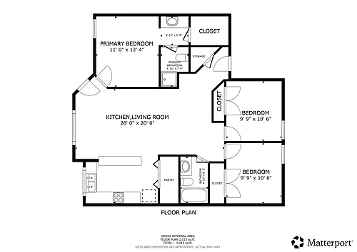 Floor plan 3 Bedroom 2 Bath