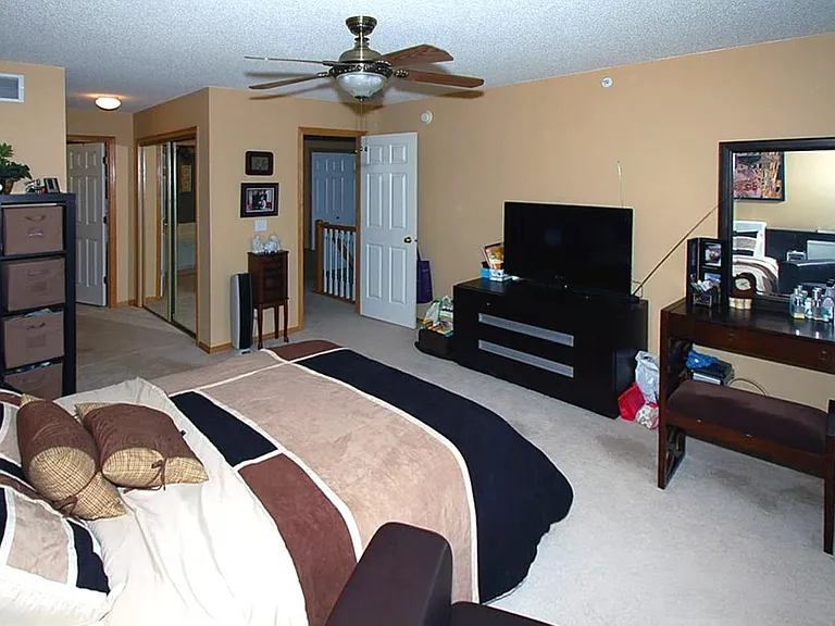 Another view of the master bedroom with walk-in closet and sliding closet.
