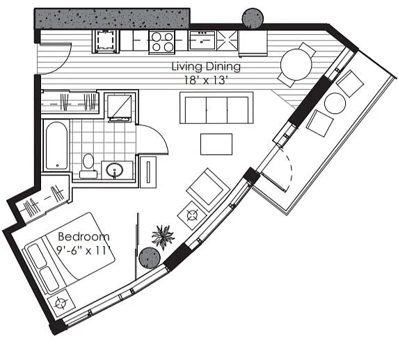 Floor plan 1X1 B