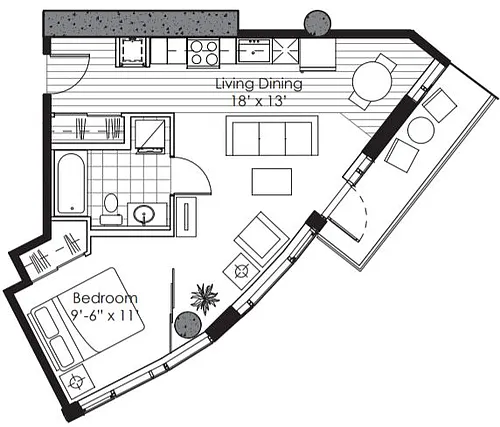 Floor plan 1X1 B