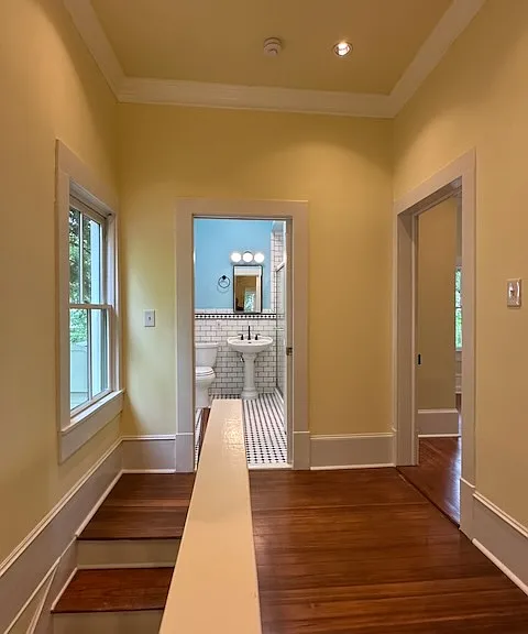 At the second floor stairhall.