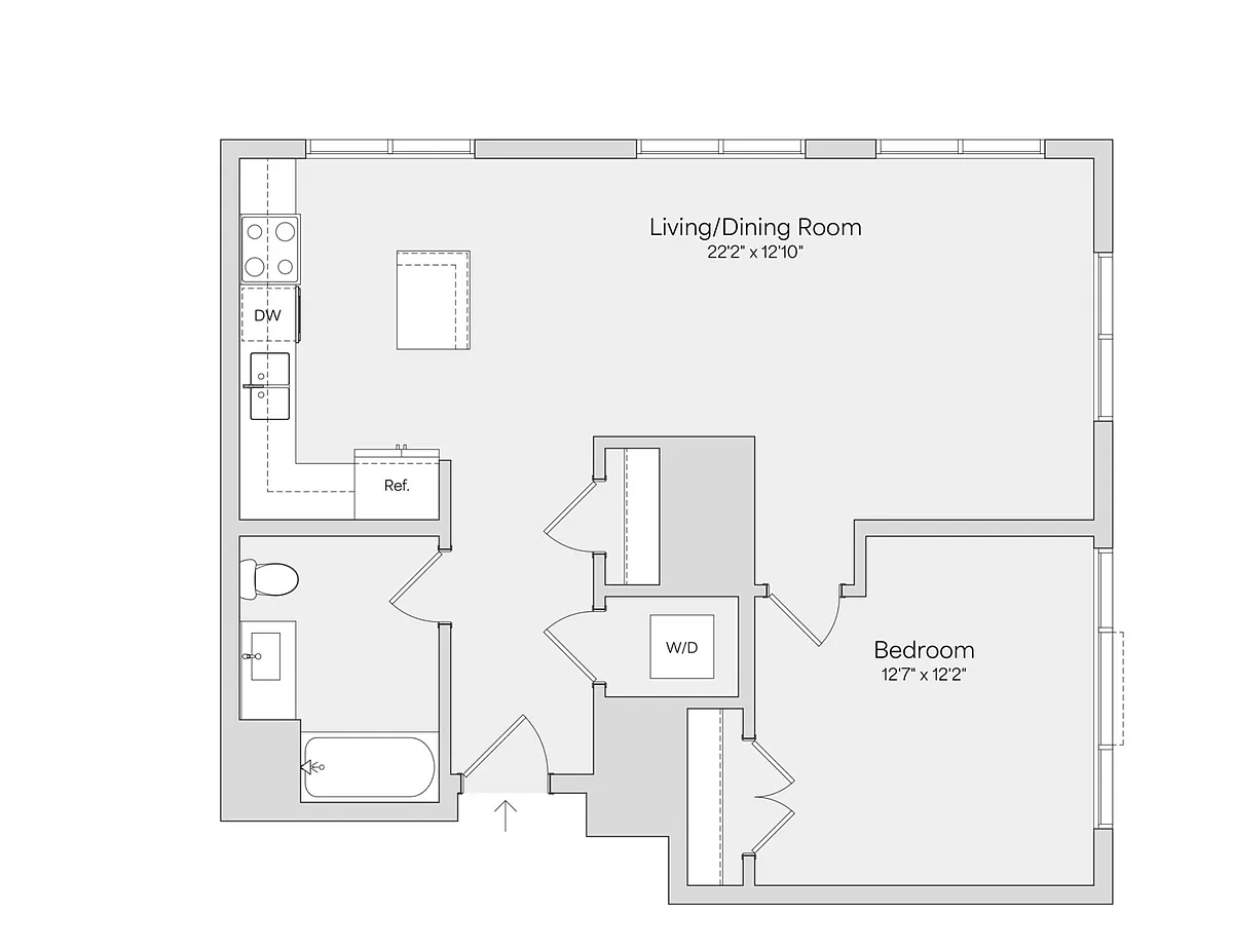 Floor plan 1BR 1BA (809 SF)