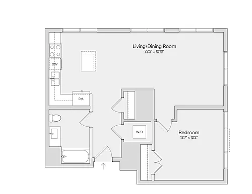 Floor plan 1BR 1BA (809 SF)