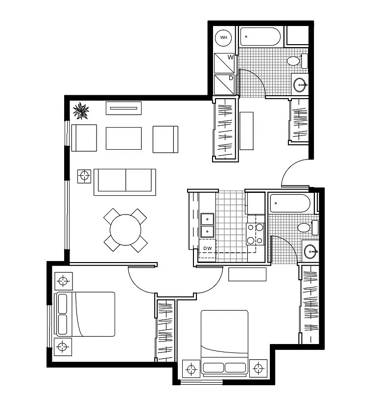 Floor plan 2 Bedroom 2 Bath Apartment