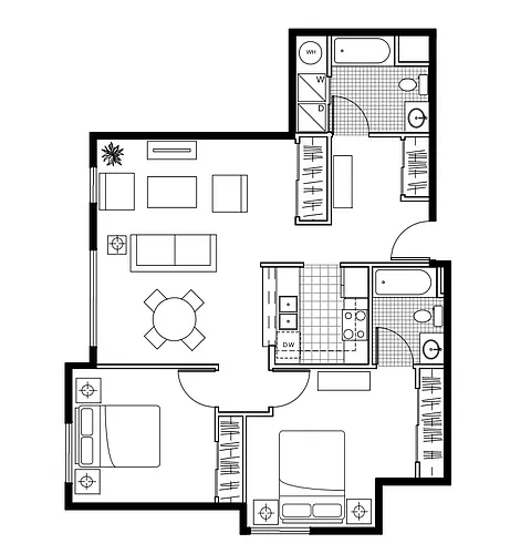 Floor plan 2 Bedroom 2 Bath Apartment