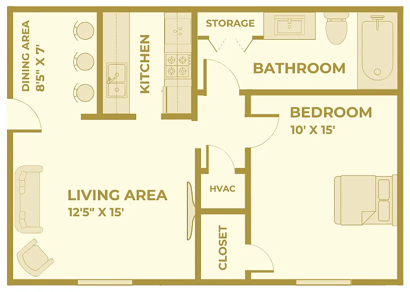 Floor plan 1 Bedroom, 1 Bathroom - Renovated