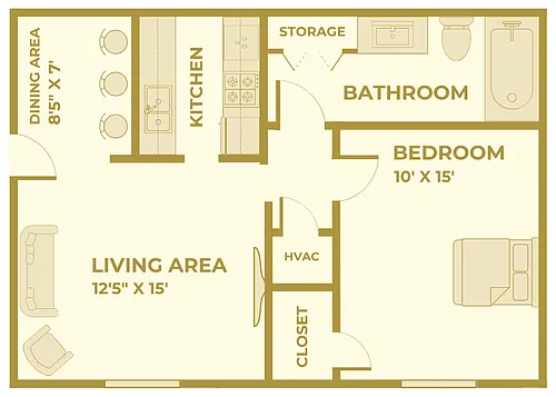 Floor plan 1 Bedroom, 1 Bathroom - Renovated