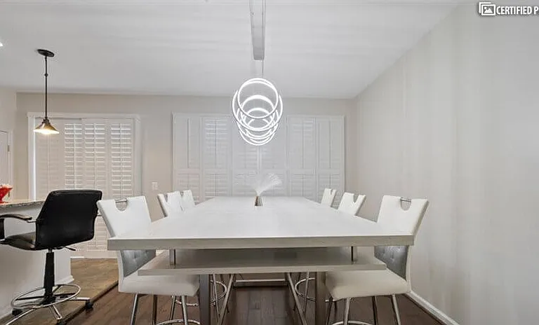 Ample seating for six to eight at the table.