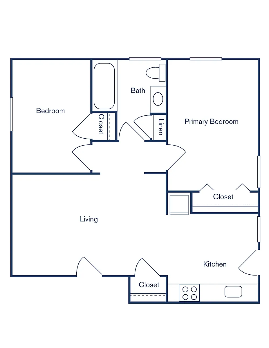 Floor plan 2 Bedroom, 1 Bath