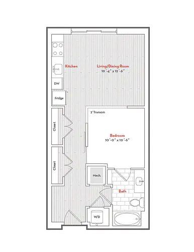 Floor plan 1 Bed 1 Bath-K