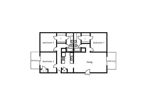 Floor plan Large Three Bedroom Two Bathroom