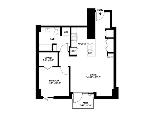 Floor plan 1 Bed/1 Bath - P