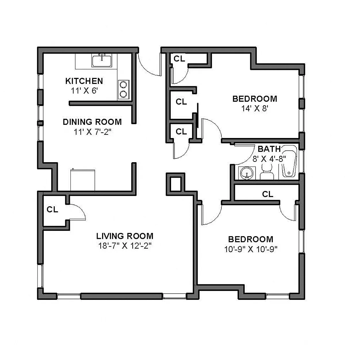 Floor plan 2 BR 1 Bath Basement #1