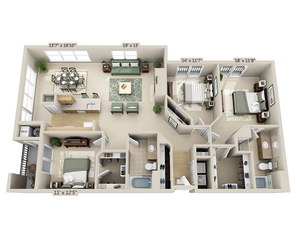 Floor plan Three Bedroom C2B