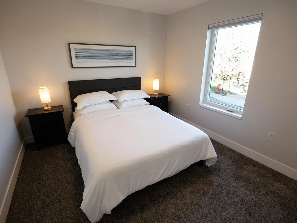 Bedroom with blackout window blinds