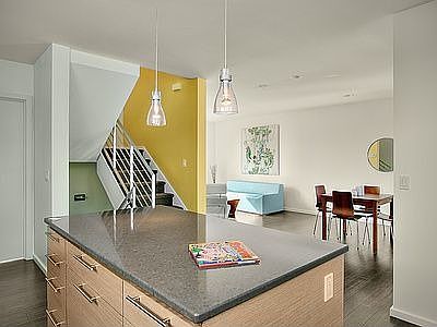 view of living and dining from kitchen