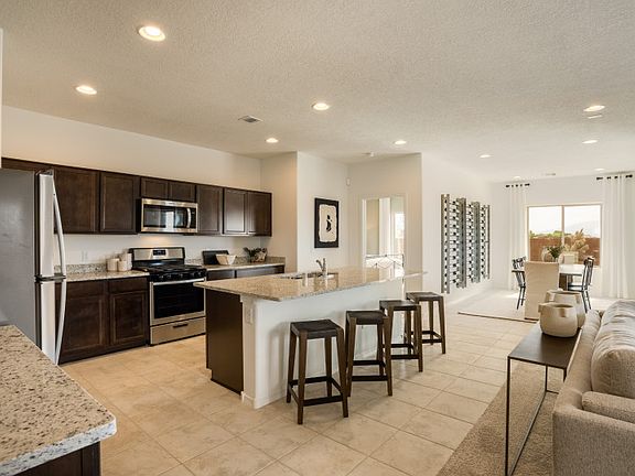 The Verbena kitchen is functional and boasts a large kitchen island.