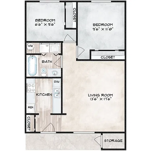Floor plan 2 Bed 1 Bath