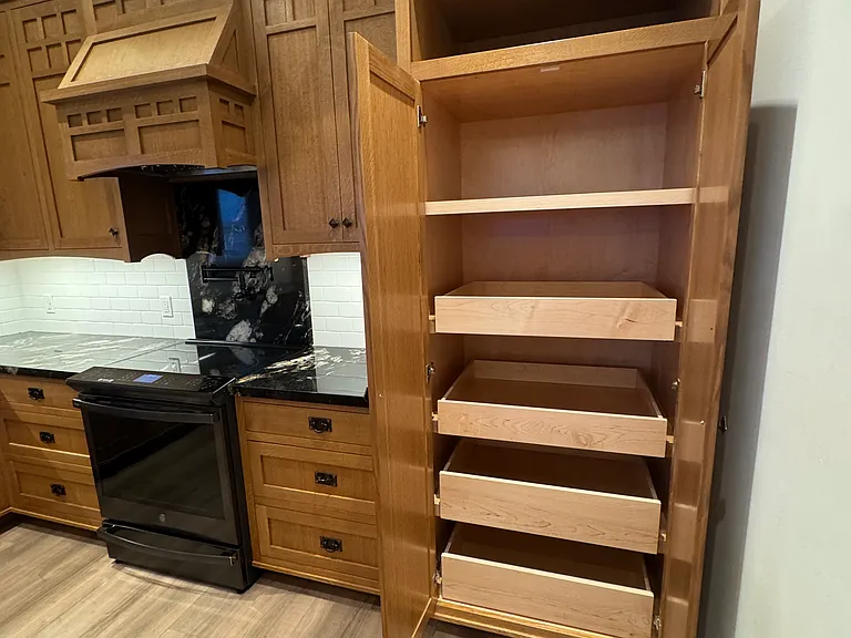 Large pantry cabinet with full slide-out drawers