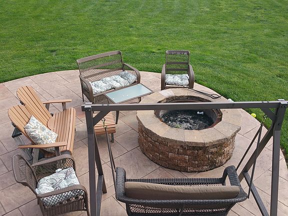 Stamped concrete + Fire pit