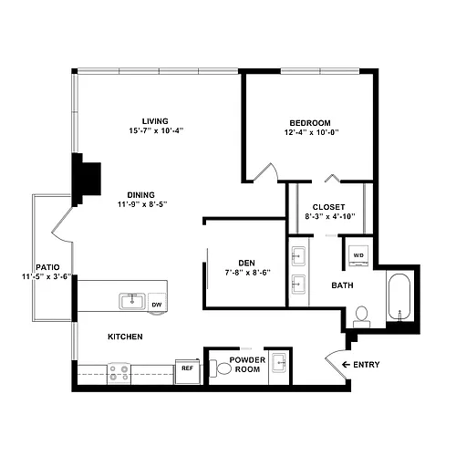 Floor plan 1 Bed/1.5 Bath Den-UnitA