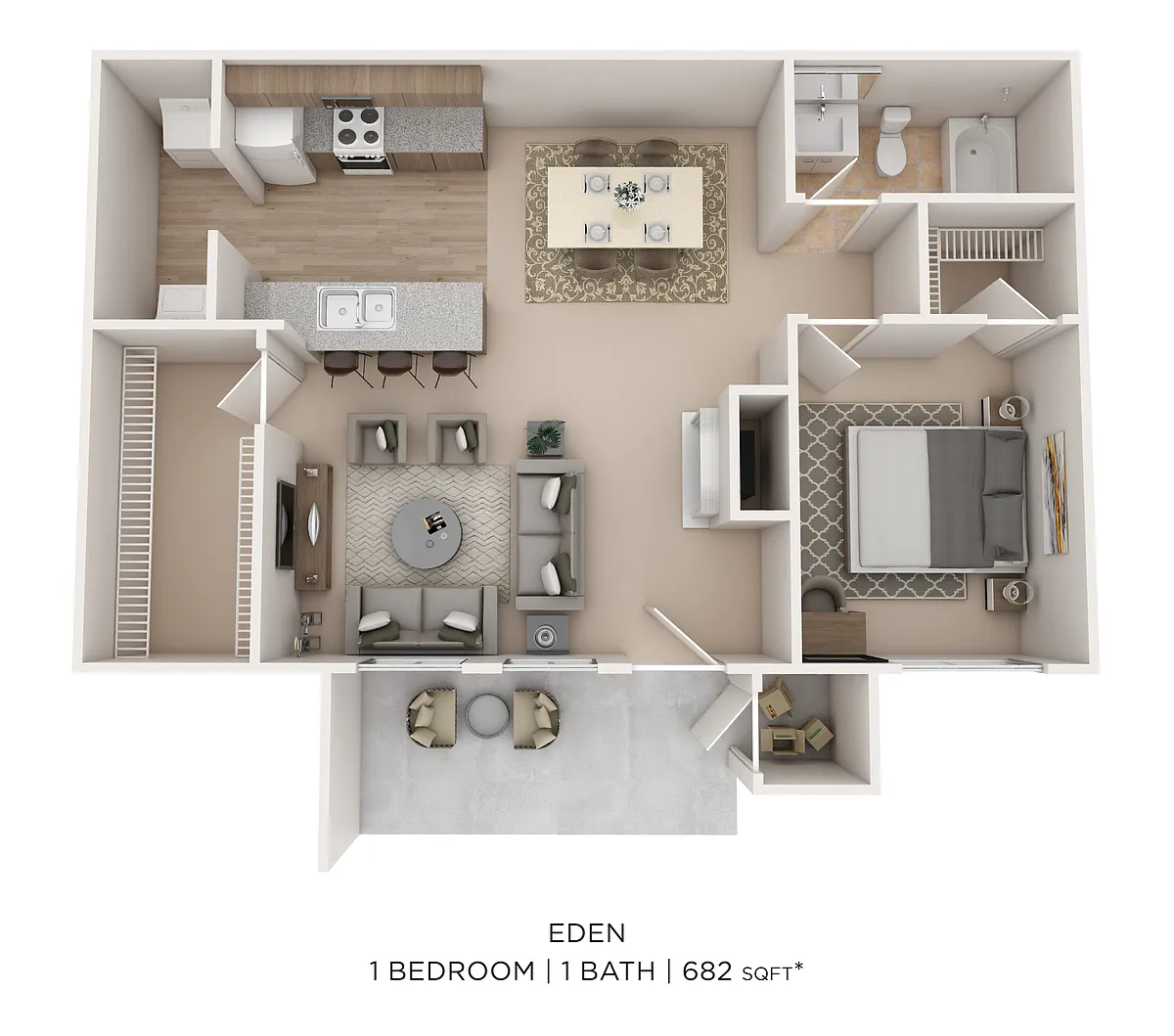 Floor plan One Bed One Bath Medium 682
