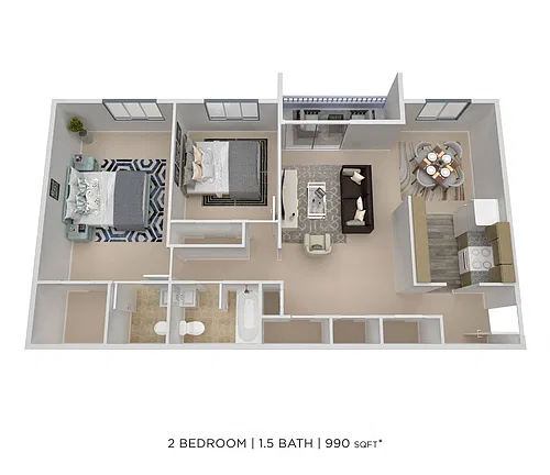 Floor plan Two Bedroom 1.5 Bath