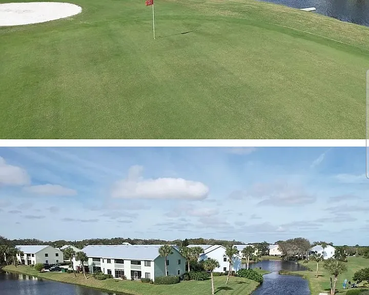 Lake and golf views.